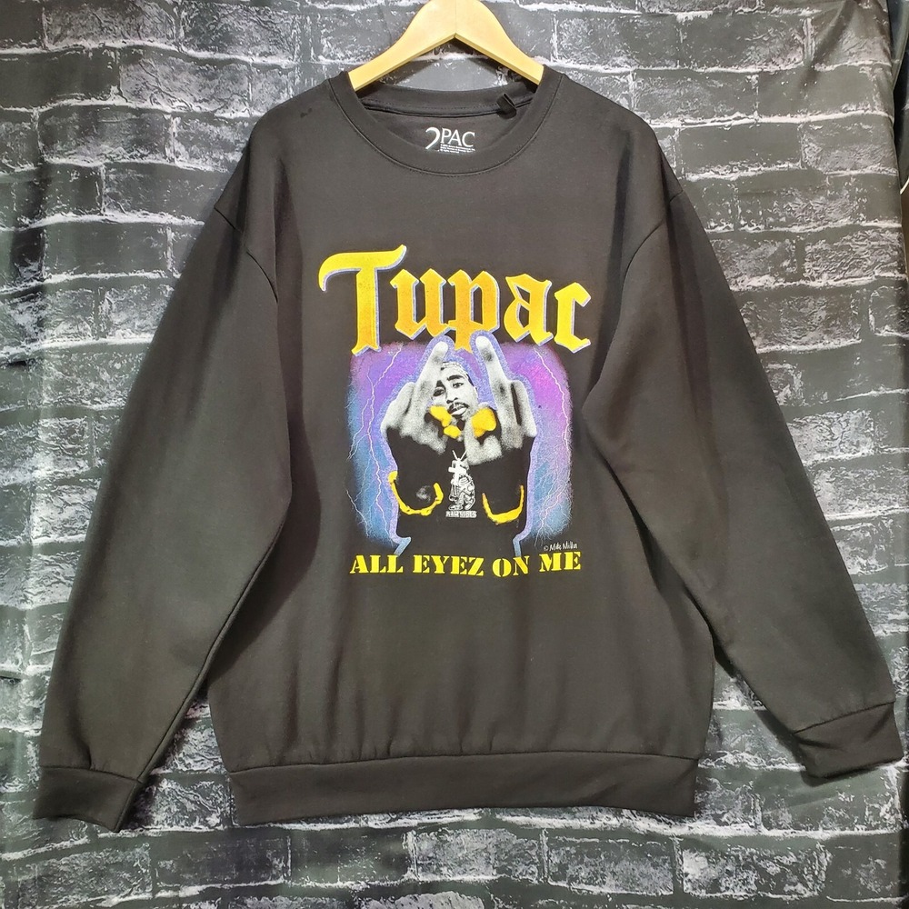 2PAC All Eyez On Me Sweatshirt Mens Large Black Graphic Hip Hop Streetwear